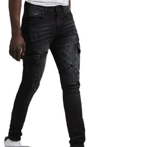 Decibel Ripped Cargo Jeans L32 in Black Size 42| Cotton/Spandex | Jimmy